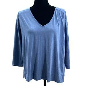 J. Jill  Cotton Blend Blouse Casual 3/4 Sleeves Blue V Neck Large